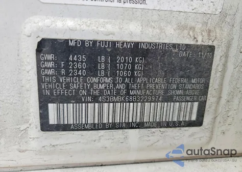 2011 Subaru Legacy 2.5I Limited from USA, damaged, VIN 4S3BMBK68B3229974